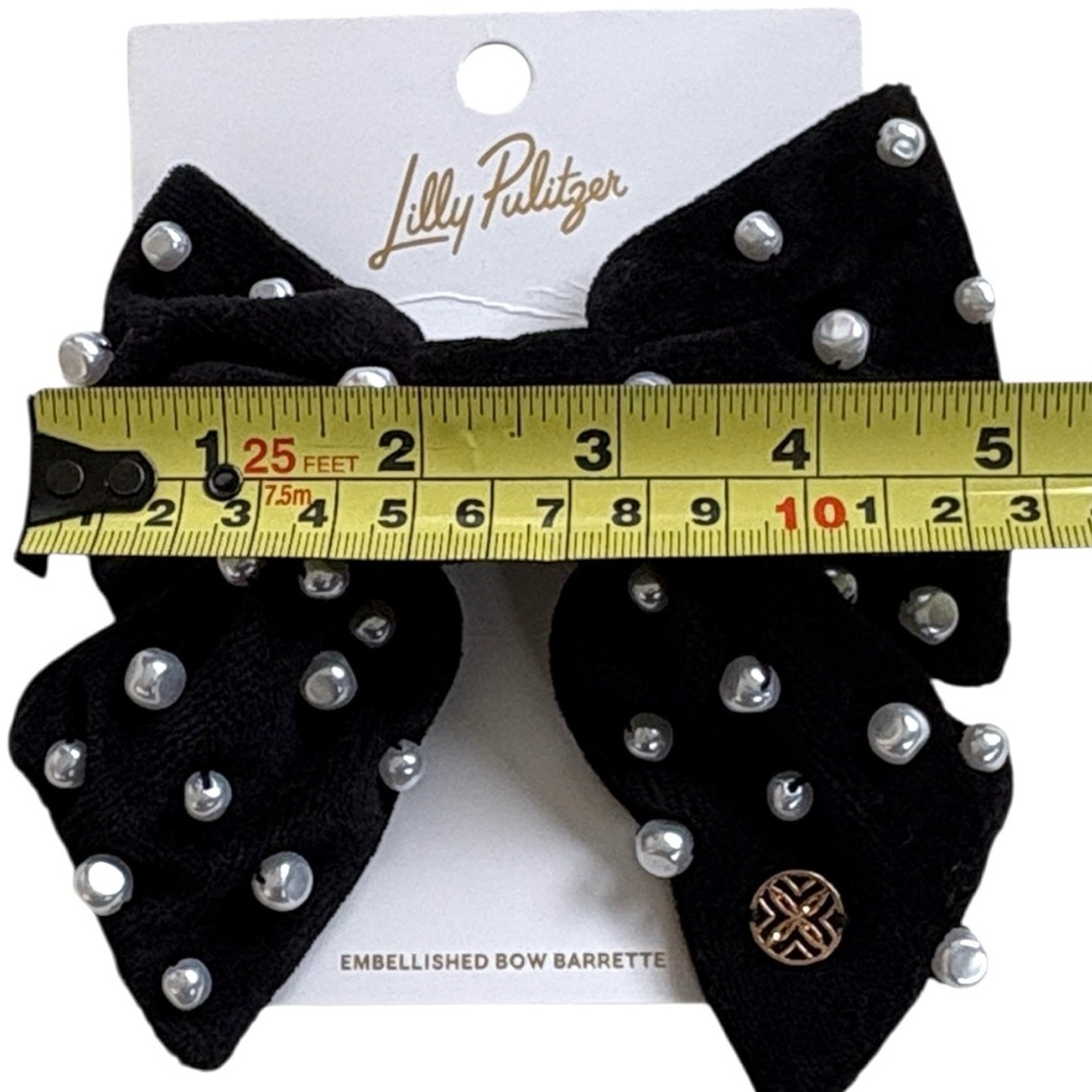 NWT Lilly Pulitzer Velvet Logo Charm Pearl Embellished Hair Bow Black - Picture 6 of 6